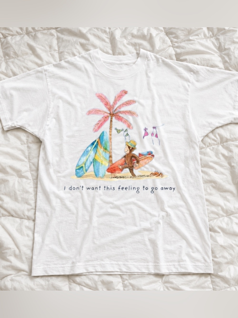 White Holiday Surf Graphic T-Shirt - Beach Illustration